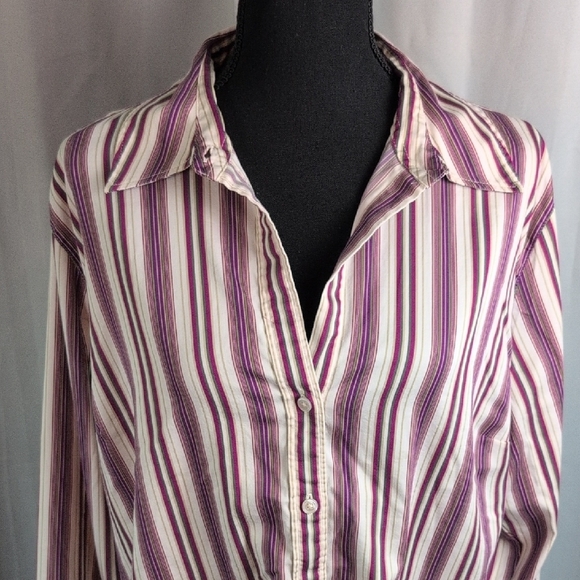 Chico's Purple Striped Button Down Shirt - Picture 4 of 7